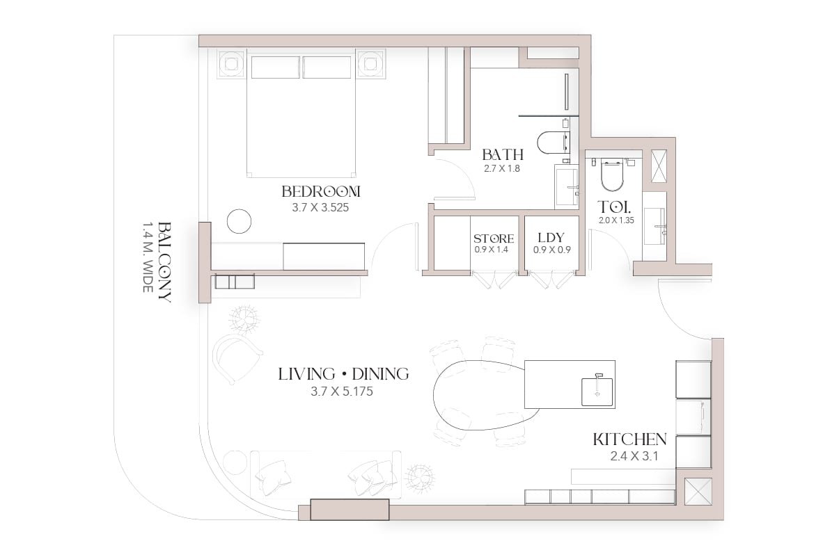 Luxor by Imtiaz — 1 BR floor plan, Type a